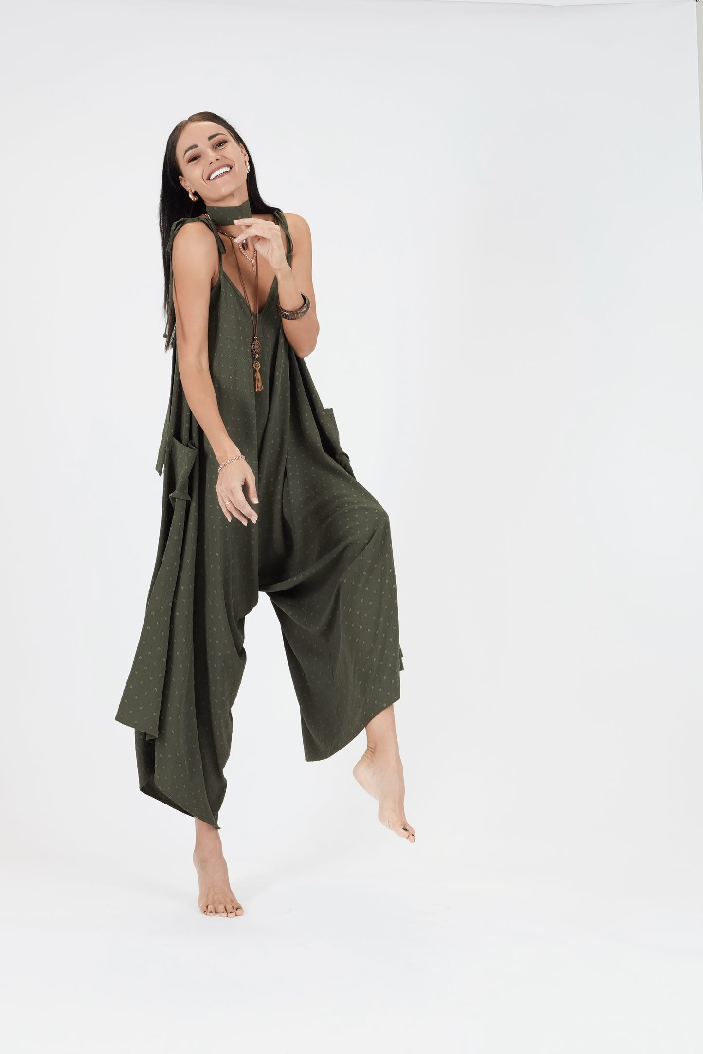 Oversize kombinezons ar kabatām, dark haki green