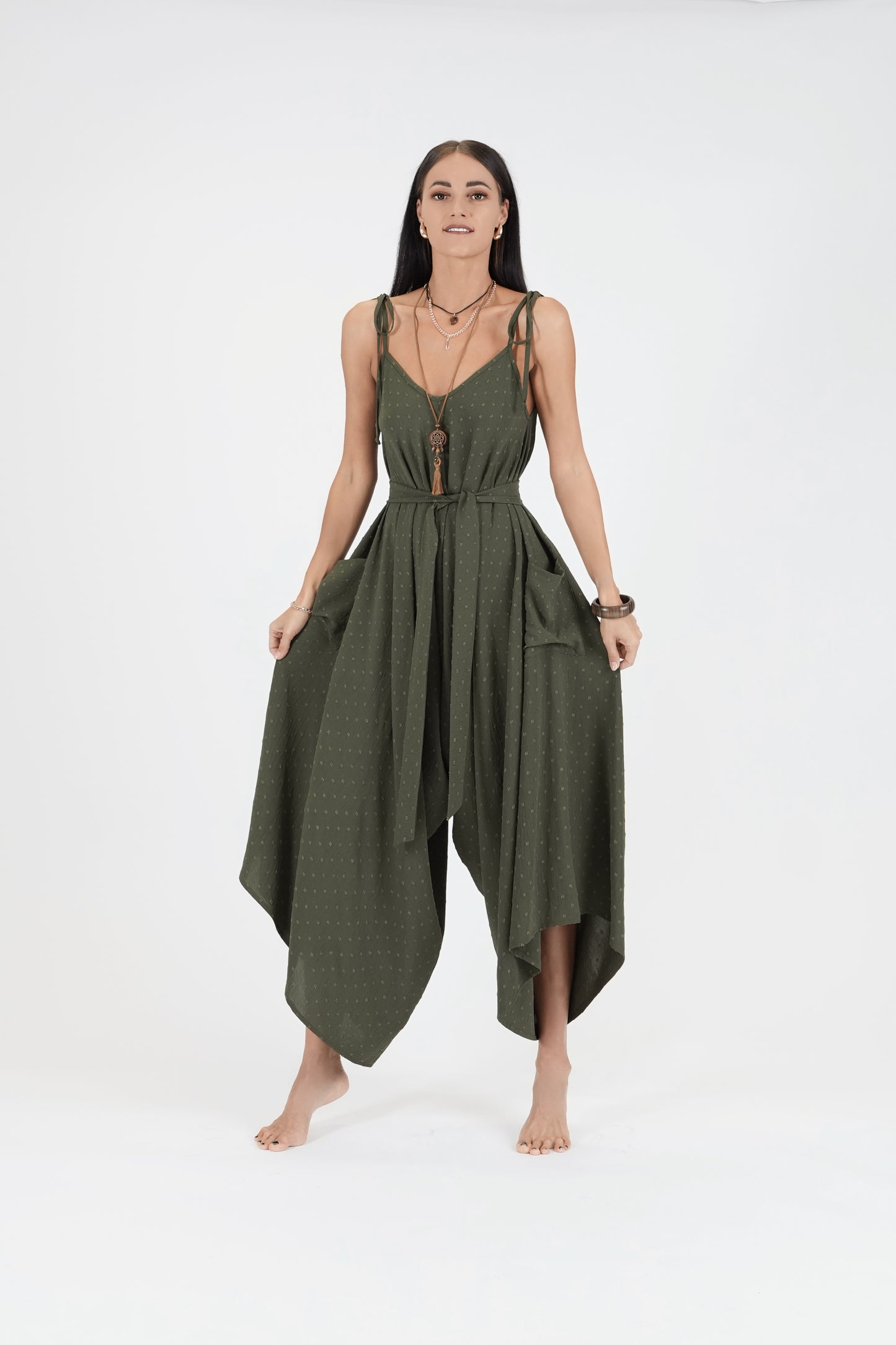 Oversize kombinezons ar kabatām, dark haki green