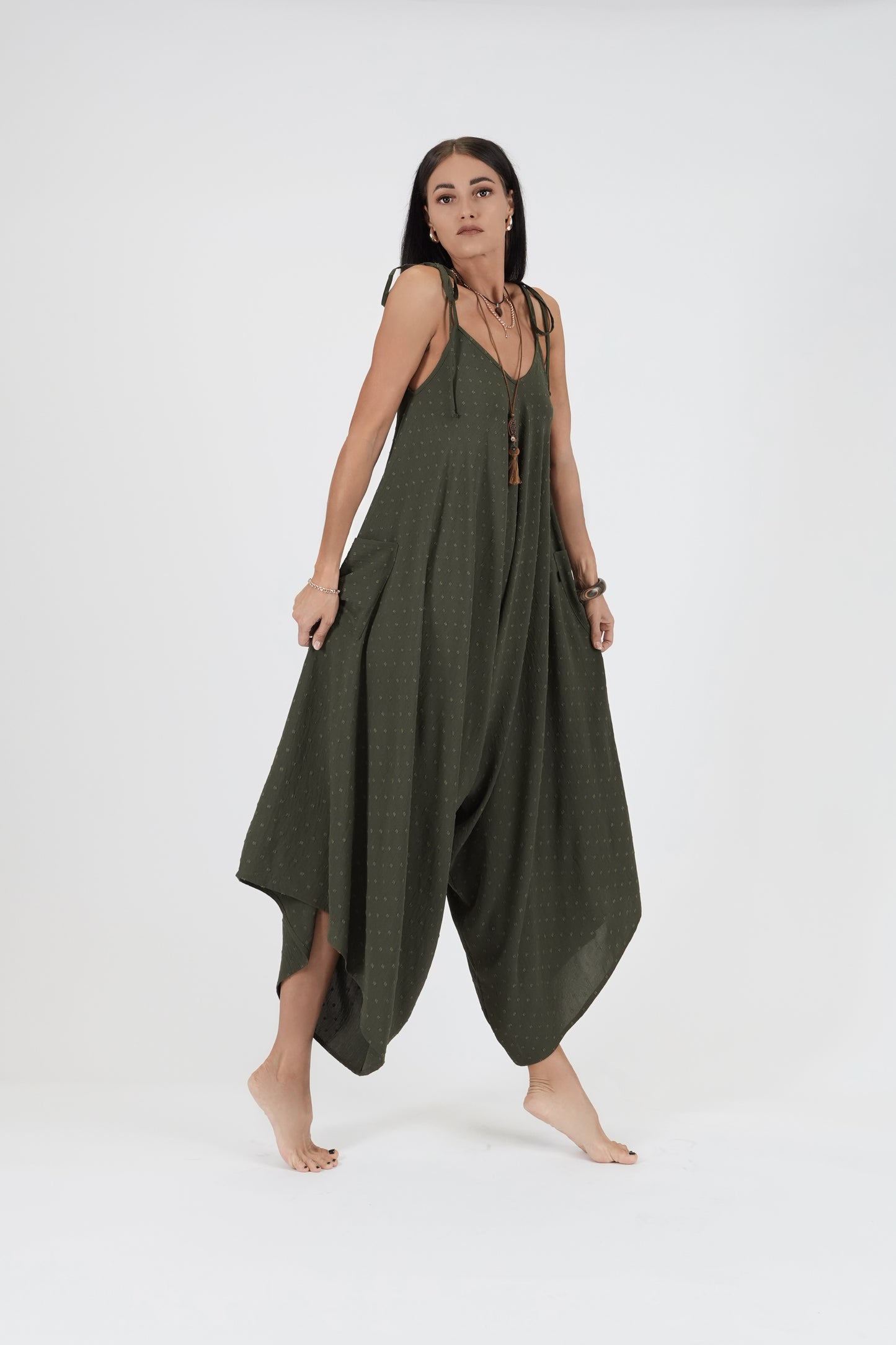Oversize kombinezons ar kabatām, dark haki green
