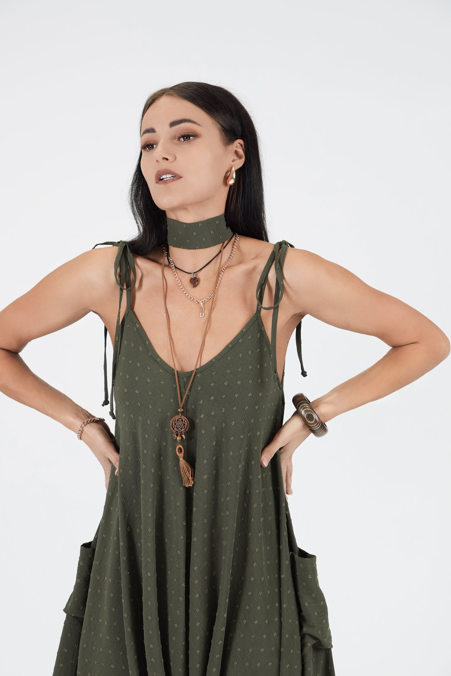 Oversize kombinezons ar kabatām, dark haki green