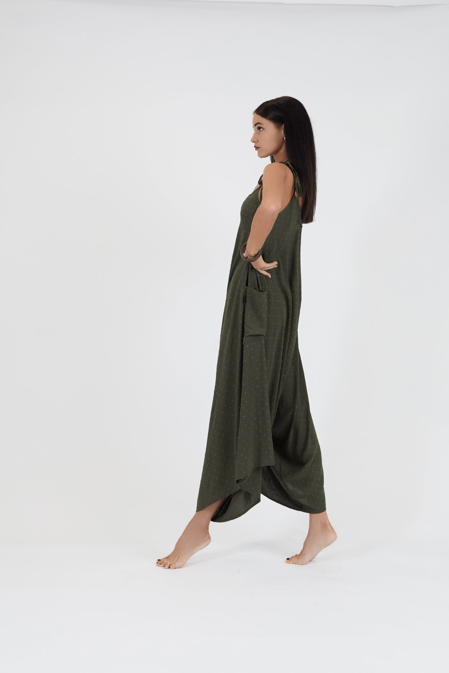 Oversize kombinezons ar kabatām, dark haki green