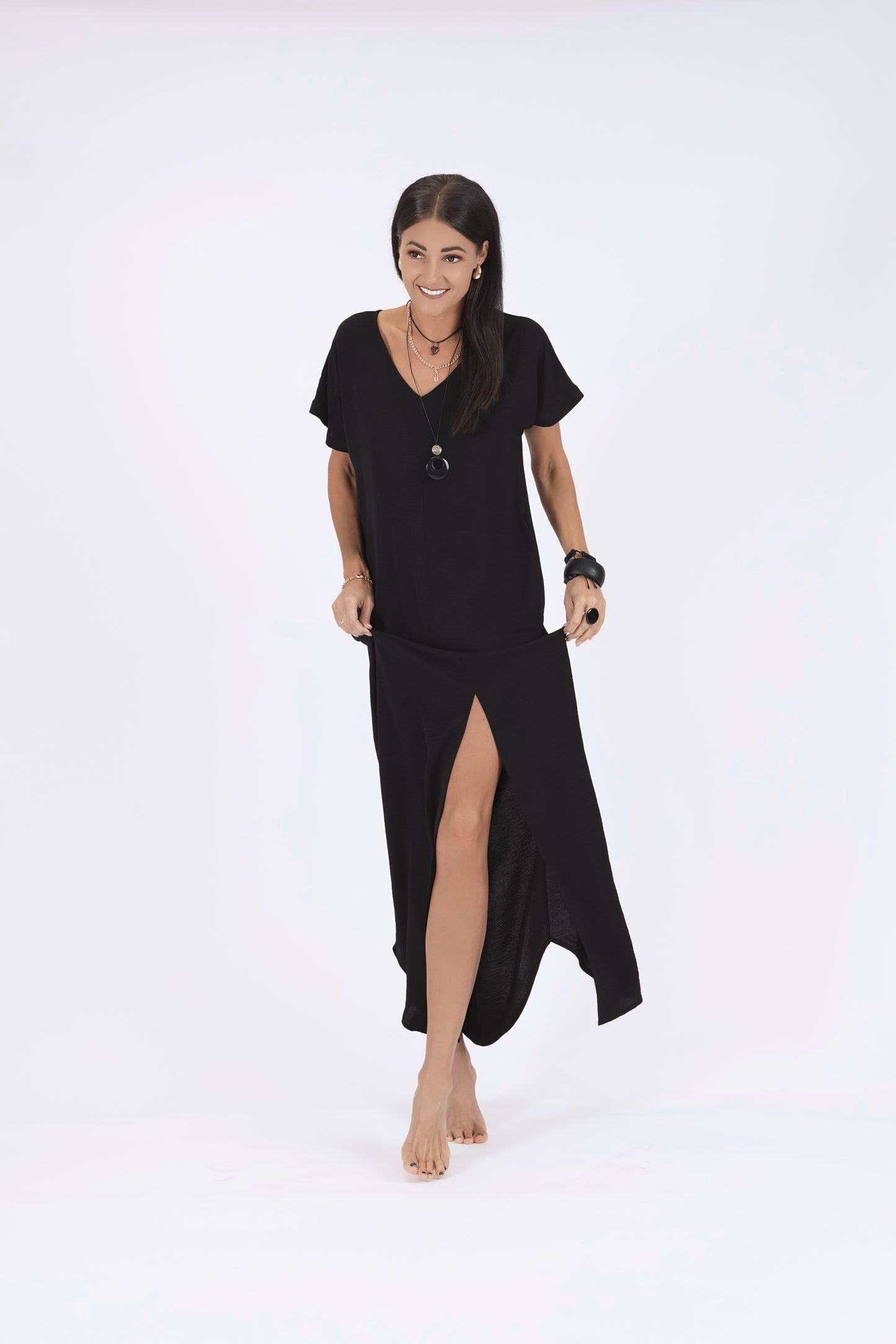 Gara oversize kleita ar šķēlumu, melna