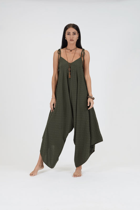 Oversize kombinezons ar kabatām, dark haki green