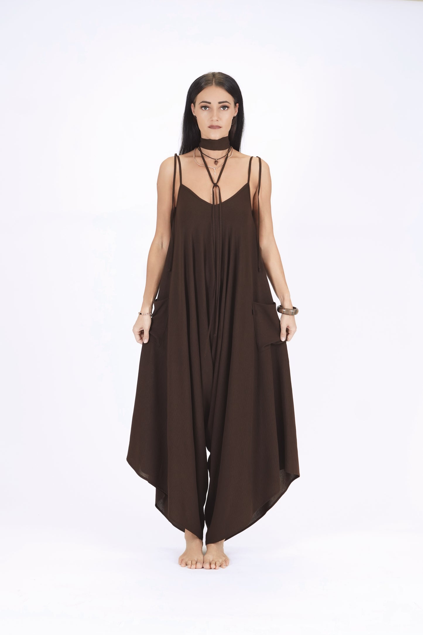 Oversize kombinezons ar kabatām, chocolate brown