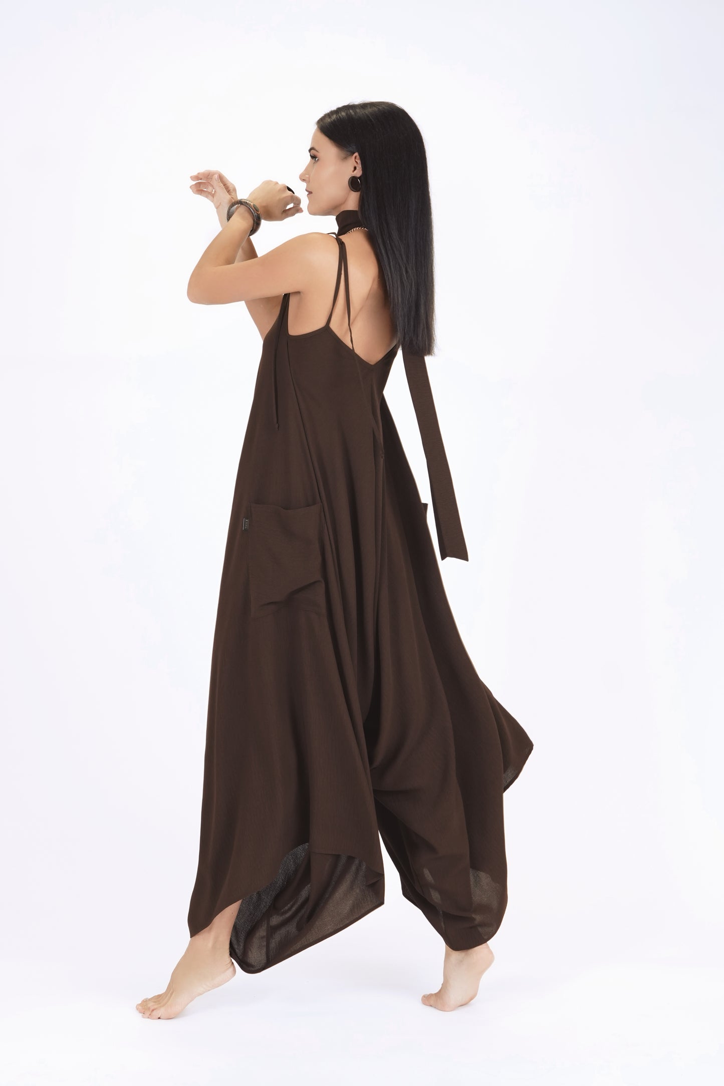 Oversize kombinezons ar kabatām, chocolate brown