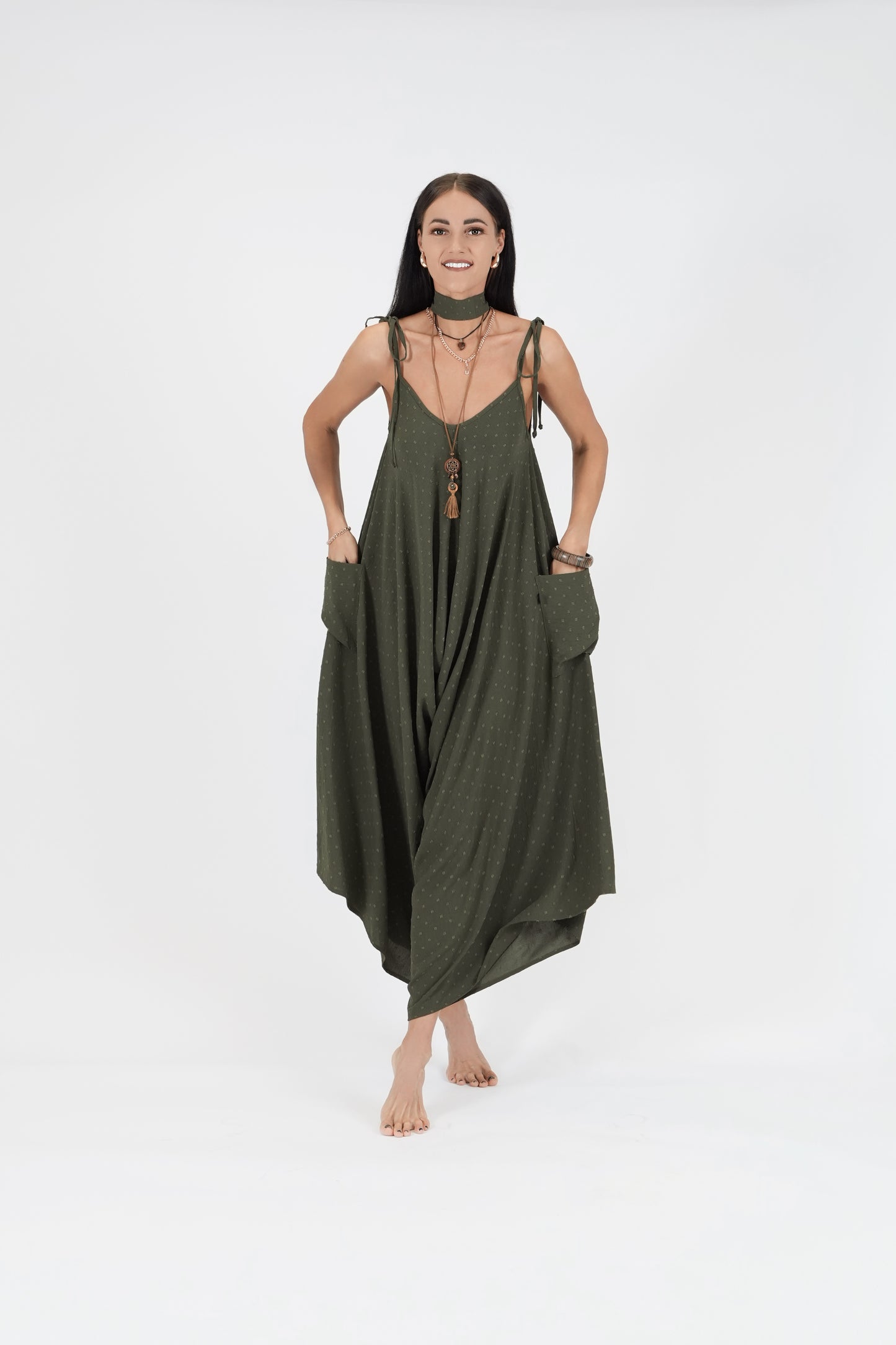 Oversize kombinezons ar kabatām, dark haki green