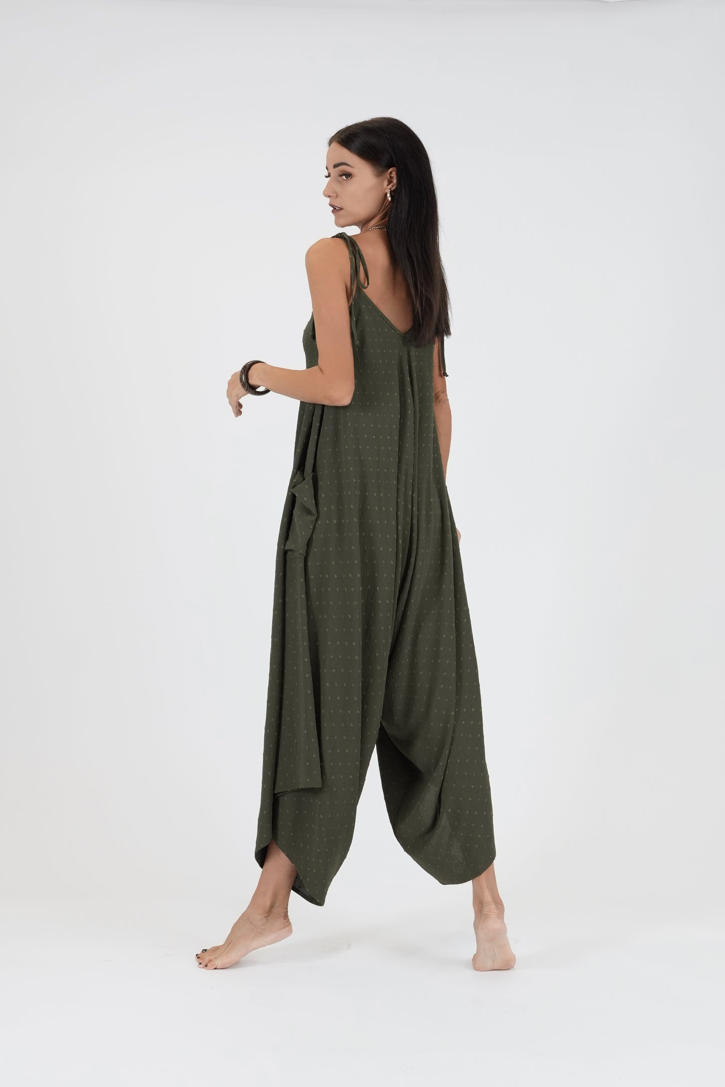 Oversize kombinezons ar kabatām, dark haki green