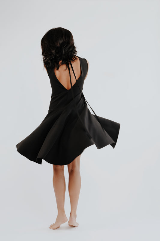 Black sun cut dress